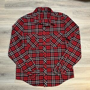 Kuiu Men’s Large Button Up Shirt Field Flannel Red Black Plaid Outdoor Hunting